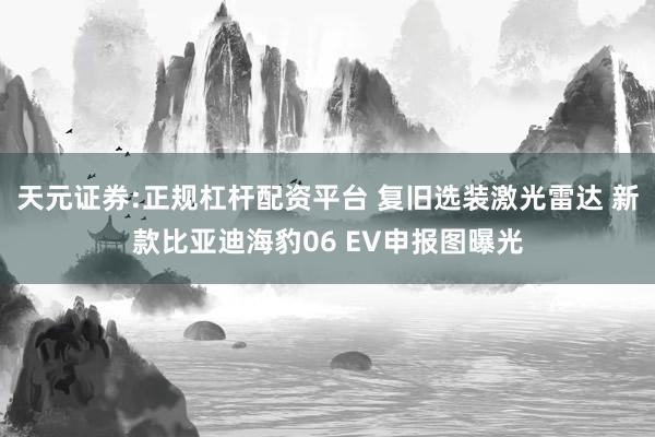 天元证券:正规杠杆配资平台 复旧选装激光雷达 新款比亚迪海豹06 EV申报图曝光